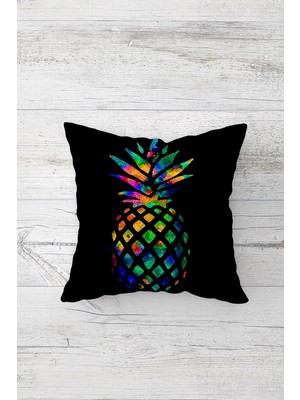 Pelangi Renkli Ananaslı Çift Tarafı Baskılı Gizli Fermuarlı Yastık Kılıfı Kırlent Koltuk Yastık Kılıfı