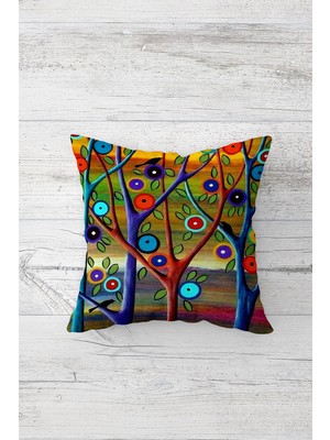 Pelangi Nazarlık Dilek Ağacı Çift Tarafı Baskılı Gizli Fermuarlı Yastık Kılıfı Kırlent Koltuk Yastık Kılıfı