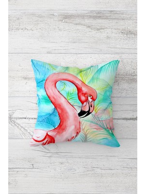 Pelangi Pembe Flamingo Desenli Çift Tarafı Baskı Gizli Fermuarlı Yastık Kılıfı Kırlent Koltuk Yastık Kılıfı