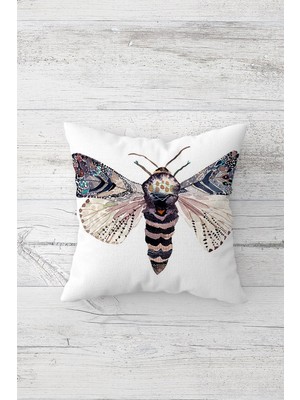 Pelangi Kelebek Desenli Çift Tarafı Baskılı Gizli Fermuarlı Yastık Kılıfı Kırlent Koltuk Yastık Kılıfı