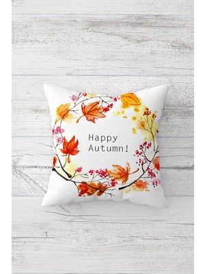Pelangi Huzurlu Sonbahar Yapraklı Çift Taraflı Gizli Fermuarlı Yastık Kılıfı Kırlent Koltuk Yastık Kılıfı