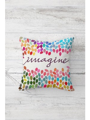 Pelangi Imagine Yazılı Renkli Çift Tarafı Baskılı Gizli Fermuarlı Yastık Kılıfı Kırlent Koltuk Yastık Kılıfı