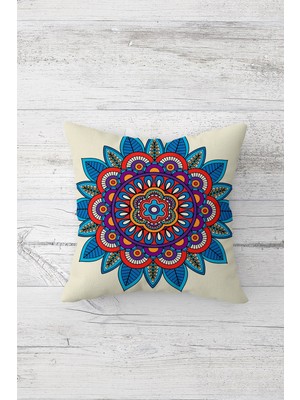 Pelangi Mandala Desenli Çift Tarafı Baskılı Gizli Fermuarlı Yastık Kılıfı Kırlent Koltuk Yastık Kılıfı