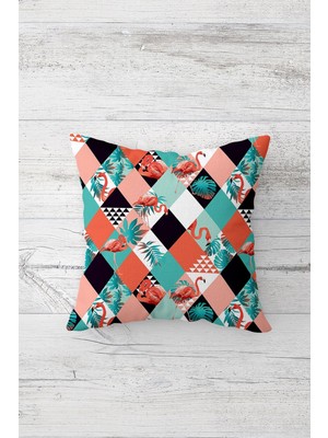 Pelangi Flamingo Retro Desen Çift Tarafı Baskılı Gizli Fermuarlı Yastık Kılıfı Kırlent Koltuk Yastık Kılıfı