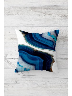 Pelangi Soyut Tasarım Mavi Çift Tarafı Baskılı Gizli Fermuarlı Yastık Kılıfı Kırlent Koltuk Yastık Kılıfı