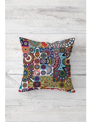 Pelangi Etnik Patcwork Çift Tarafı Baskılı Gizli Fermuarlı Yastık Kılıfı Kırlent Koltuk Yastık Kılıfı