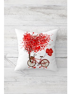 Pelangi Sevgi Temalı Ağaç Desen Çift Tarafı Baskılı Gizli Fermuarlı Yastık Kılıfı Kırlent Yastık Kılıfı