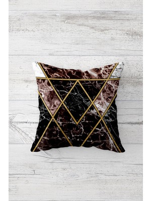 Pelangi Mermer Zeminde Geometrik Çift Tarafı Baskılı Gizli Fermuarlı Yastık Kılıfı Kırlent Yastık Kılıfı