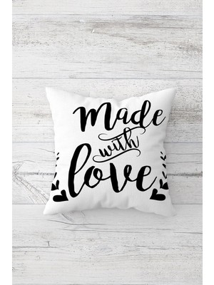 Pelangi Made With Love Yazılı Çift Tarafı Baskılı Gizli Fermuarlı Yastık Kılıfı Kırlent Koltuk Yastık Kılıf