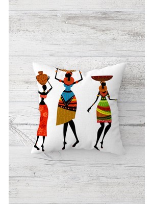 Pelangi Etnik Afrikalı Kadın Çift Tarafı Baskılı Gizli Fermuarlı Yastık Kılıfı Kırlent Koltuk Yastık Kılıfı