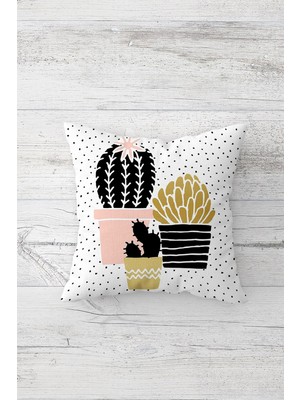 Pelangi Kaktüs Desenli Çift Tarafı Baskılı Gizli Fermuarlı Yastık Kılıfı Kırlent Koltuk Yastık Kılıfı