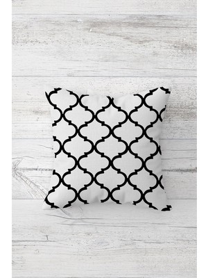 Pelangi Siyah Beyaz Ogea Desenli Çift Tarafı Baskılı Gizli Fermuarlı Yastık Kılıfı Kırlent Yastık Kılıfı