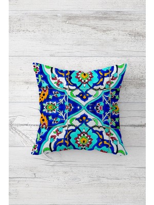 Pelangi Çini Desenli Çift Tarafı Baskılı Gizli Fermuarlı Yastık Kılıfı Kırlent Koltuk Yastık Kılıfı