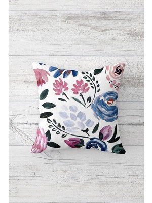 Pelangi Floral Desenli Çift Tarafı Baskılı Gizli Fermuarlı Yastık Kılıfı Kırlent Koltuk Yastık Kılıfı