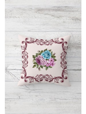 Pelangi Vintage Gül Buketi Çift Tarafı Baskılı Gizli Fermuarlı Yastık Kılıfı Kırlent Koltuk Yastık Kılıfı