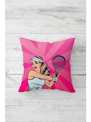 Pelangi Tenisçi Kız Çift Tarafı Baskılı Gizli Fermuarlı Genç Kız Odası Kırlent Koltuk Yastık Kılıfı
