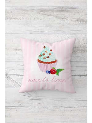 Pelangi Cupcake Desenli Çift Tarafı Baskılı Gizli Fermuarlı Yastık Kılıfı Kırlent Koltuk Yastık Kılıfı