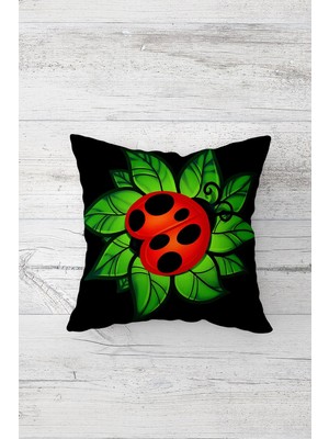 Pelangi Uğur Böceği Desenli Çift Tarafı Baskılı Gizli Fermuarlı Yastık Kılıfı Kırlent Koltuk Yastık Kılıfı