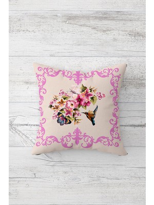 Pelangi Vintage Çiçek ve Kuş Çift Tarafı Baskılı Gizli Fermuarlı Yastık Kılıfı Kırlent Koltuk Yastık Kılıfı