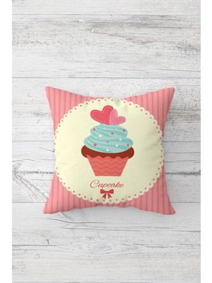 Pelangi Cupcake Desenli Çift Tarafı Baskılı Gizli Fermuarlı Yastık Kılıfı Kırlent Koltuk Yastık Kılıfı