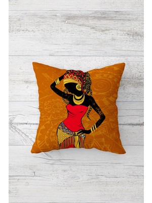 Pelangi Afrikalı Kadın Desenli Çift Tarafı Baskı Gizli Fermuarlı Yastık Kılıfı Kırlent Koltuk Yastık Kılıfı