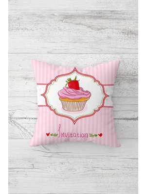 Pelangi Cupcake Desenli Çift Tarafı Baskılı Gizli Fermuarlı Yastık Kılıfı Kırlent Koltuk Yastık Kılıfı