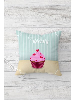 Pelangi Cupcake Desenli Çift Tarafı Baskılı Gizli Fermuarlı Yastık Kılıfı Kırlent Koltuk Yastık Kılıfı
