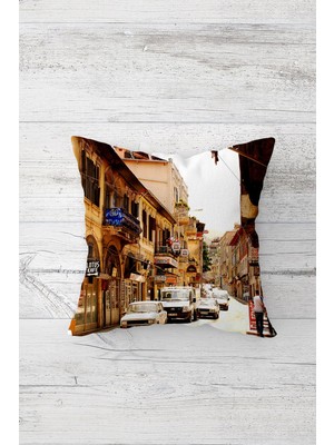 Pelangi Sokak Manzarası Çift Tarafı Baskılı Gizli Fermuarlı Yastık Kılıfı Kırlent Koltuk Yastık Kılıfı