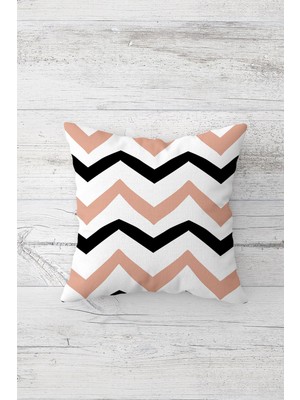 Pelangi Siyah Pudra Zigzag Çift Tarafı Baskılı Gizli Fermuarlı Yastık Kılıfı Kırlent Koltuk Yastık Kılıfı