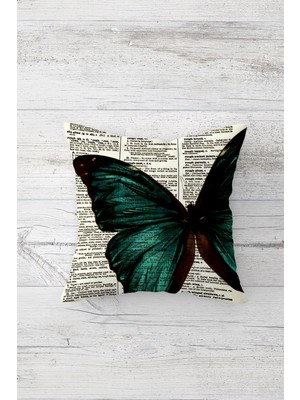 Pelangi Yeşil Kelebek Çift Tarafı Baskılı Gizli Fermuarlı Yastık Kılıfı Kırlent Koltuk Yastık Kılıfı