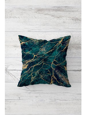 Pelangi Yeşil Mermer Desen Çift Tarafı Baskılı Gizli Fermuarlı Yastık Kılıfı Kırlent Koltuk Yastık Kılıfı