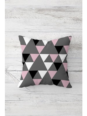 Pelangi Renk Bloklu Üçgenli Çift Tarafı Baskılı Gizli Fermuarlı Yastık Kılıfı Kırlent Koltuk Yastık Kılıfı