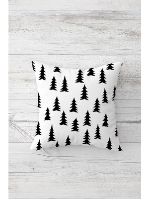 Pelangi Siyah Beyaz Çam Ağaçlı Çift Tarafı Baskılı Gizli Fermuar Yastık Kılıfı Kırlent Koltuk Yastık Kılıfı