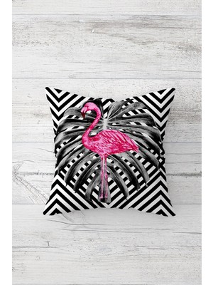 Pelangi Zigzag Tropikal Filamingo Çift Taraflı Gizli Fermuarlı Yastık Kılıfı Kırlent Koltuk Yastık Kılıfı