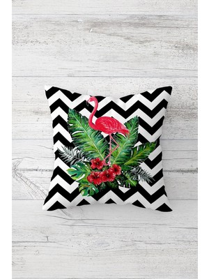 Pelangi Zigzag Filamingo Desen Çift Tarafı Baskılı Gizli Fermuarlı Dekoratif Kırlent Koltuk Yastık Kılıfı