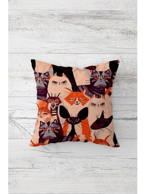 Pelangi Kedigiller Çift Tarafı Baskılı Gizli Fermuarlı Yastık Kılıfı Kırlent Koltuk Yastık Kılıfı