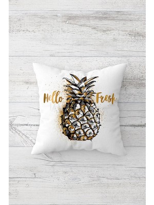 Pelangi Fresh Gold Ananaslı Çift Tarafı Baskılı Gizli Fermuarlı Yastık Kılıfı Kırlent Koltuk Yastık Kılıfı