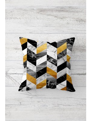 Pelangi Mermer Gold Geometrik Şekil Çift Tarafı Baskılı Gizli Fermuarlı Kırlent Koltuk Yastık Kılıfı