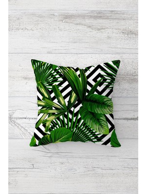 Pelangi Tropikal Iğne Yapraklı Çift Tarafı Baskılı Gizli Fermuar Yastık Kılıfı Kırlent Koltuk Yastık Kılıfı