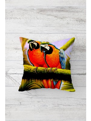 Pelangi Papagan Desenli Çift Tarafı Baskılı Gizli Fermuarlı Yastık Kılıfı Kırlent Koltuk Yastık Kılıfı