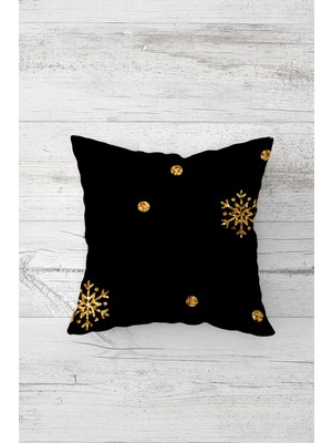 Pelangi Gold Detaylı Siyah Çift Tarafı Baskılı Gizli Fermuarlı Yastık Kılıfı Kırlent Koltuk Yastık Kılıfı
