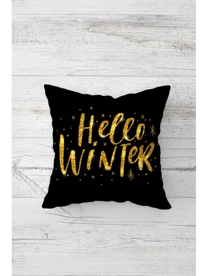 Pelangi Hello Winter Yazılı Çift Tarafı Baskılı Gizli Fermuarlı Yastık Kılıfı Kırlent Koltuk Yastık Kılıfı