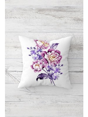 Pelangi Lila Çiçekli Güllü Çift Tarafı Baskılı Gizli Fermuarlı Yastık Kılıfı Kırlent Koltuk Yastık Kılıfı