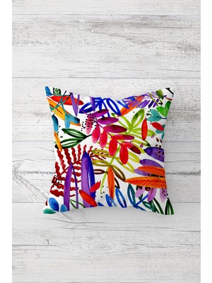 Pelangi Renkli Yaprak Desenli Çift Tarafı Baskılı Gizli Fermuarlı Yastık Kılıfı Kırlent Koltuk Yastık Kılıfı