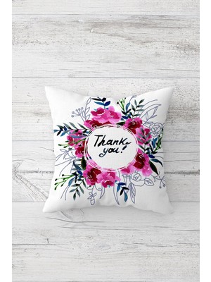 Pelangi Çiçek Çerçeve Desenli Çift Tarafı Baskılı Gizli Fermuarlı Yastık Kılıfı Kırlent Koltuk Yastık Kılıfı