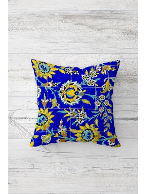 Pelangi Çini Desenli Çift Tarafı Baskılı Gizli Fermuarlı Yastık Kılıfı Kırlent Koltuk Yastık Kılıfı