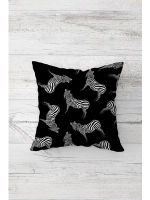 Pelangi Zebra Desenli Çift Tarafı Baskılı Gizli Fermuarlı Yastık Kılıfı Kırlent Koltuk Yastık Kılıfı