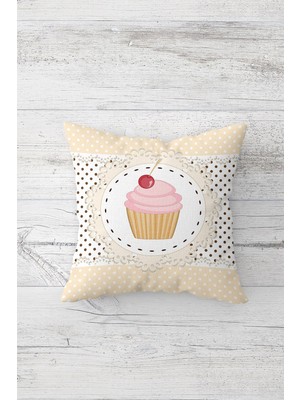 Pelangi Cupcake Desenli Çift Tarafı Baskılı Gizli Fermuarlı Yastık Kılıfı Kırlent Koltuk Yastık Kılıfı