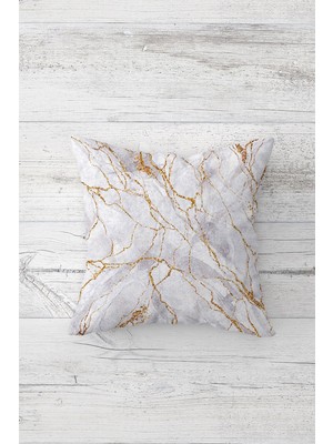 Pelangi Gold Detaylı Mermer Desen Çift Tarafı Baskılı Gizli Fermuarlı Yastık Kılıfı Kırlent Yastık Kılıfı