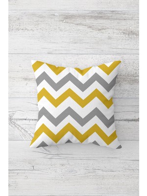 Pelangi Sarı Gri Beyaz Zigzag Çift Tarafı Baskılı Gizli Fermuarlı Yastık Kılıfı Kırlent Koltuk Yastık Kılıfı